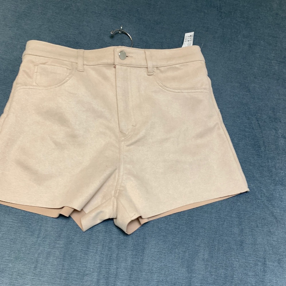 Zara Faux Suede Shorts Womens 8 Beige 5 Pockets Classic Straight Leg Light Wash